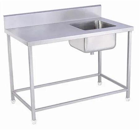Silver Food Preparation Table With Sink