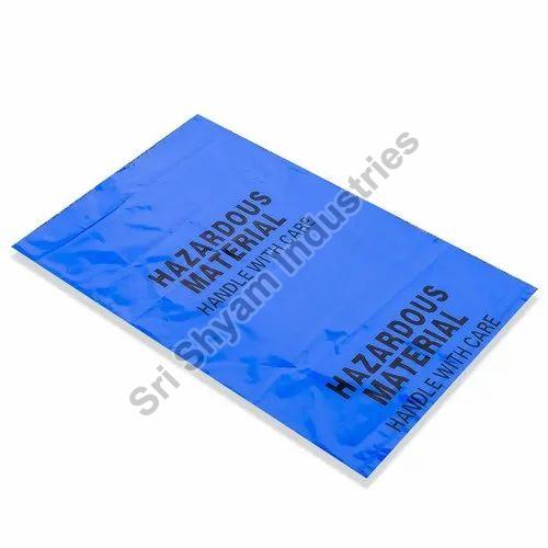 Blue Rectangular LDPE Plain Biohazard Zipper Bag, for Food Packaging, Shopping, Capacity : 10 Liter