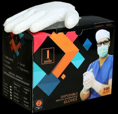1Mile Latex Examination Glove "Size-M" "Pack of 100"