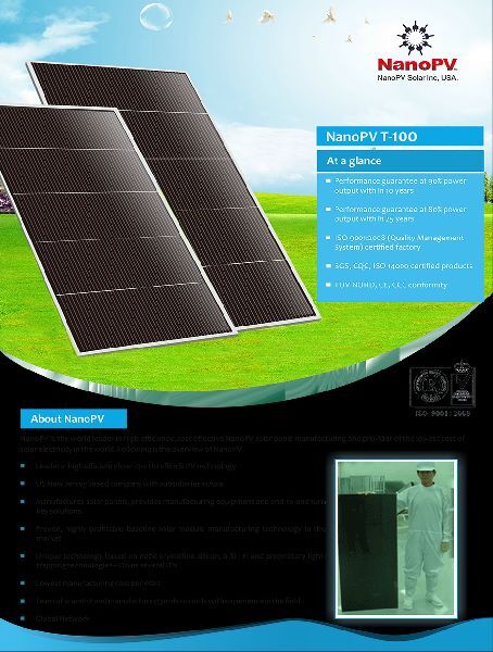 NanoPV Thin film Solar Panel