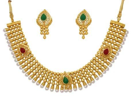 Golden Jewelmaze Copper Necklace Set, Occasion : Party Wear