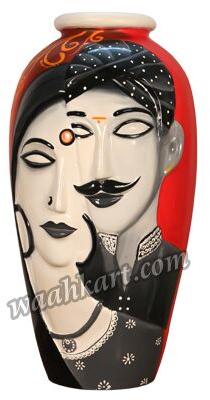 INDU Couple face flower pot, Color : back red