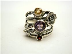 AMETHYST, GARNET AND CITRINE FACET RING