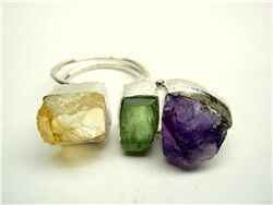 AMETHYST, GREEN KYANITE AND CITRINE ROUGH RING