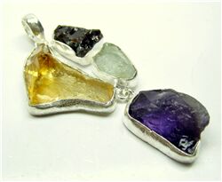 CITRINE AMETHYST GARNET AND AQUAMARINE ROUGH PENDANT