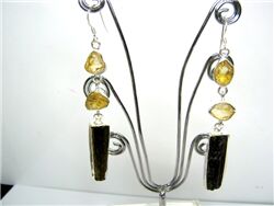 CITRINE AND GREEN TOURMALINE ROUGH EARRINGS