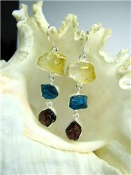 CITRINE, GARNET AND NEON APATITE ROUGH EARRINGS