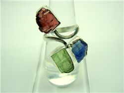 GARNET, BLUE AND GREEN KYANITE ROUGH RING