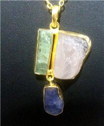 GREEN KYANTITE TANZANITE ROSE QUARTZ ROUGH PENDANT