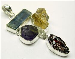 KYANITE AMETHYST CITRINE GARNET ROUGH PENDANT, Style : MULTISTONE