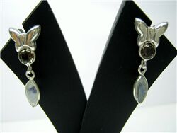 SMOKY AND RAINBOW MOONSTONE FACET EARRINGS