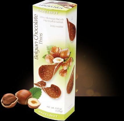 Belgian Milk Chocolate Thins - Hazelnut 80g