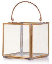 Glass Metal Lantern With Square Shape With Brass Handle