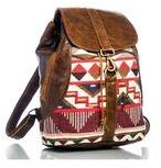 Jacquard Backpack with Real Leather trims leather backpack