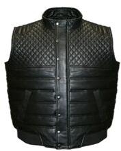 QUILTED LAMBSKIN LEATHER VEST BLACK, Gender : Men