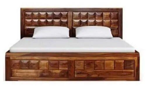 Brown Rectangular Wooden Double Bed