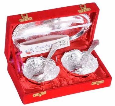 Silver Plated Bowl Spoon Tray Set