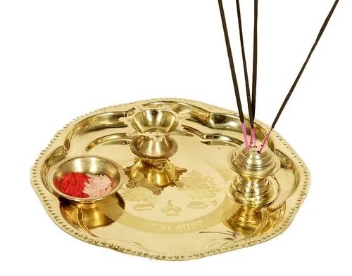 Brass Pooja Thali - Gold Plated Brass Pooja Thali Manufacturer from Jaipur