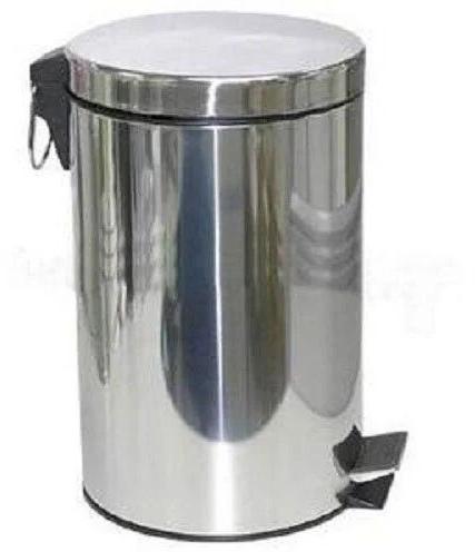 Round Stainless Steel Garbage Bin, Color : Silver