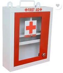 Steel First Aid Box, Color : White Red