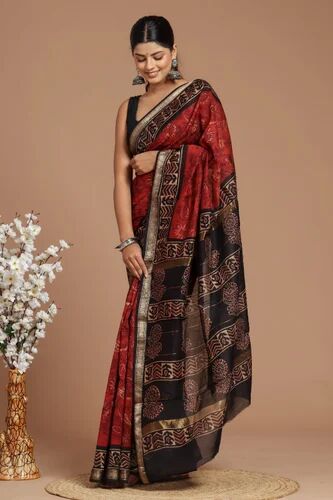 Maheshwari Silk Saree, Saree Length : 5.5 m 