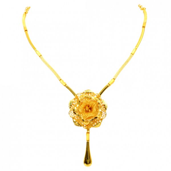 Poppy Lace Style Flower Gold Necklace