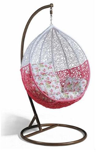 Arvabil Handmade Wicker Pink-White Egg Swing for Home and Garden - NS86
