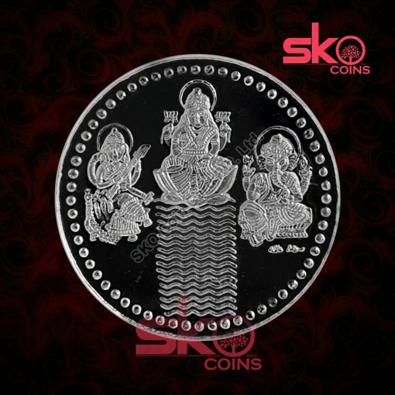 Laxmi Ganesh & Saraswati Silver Coin, for Workship, Gifting