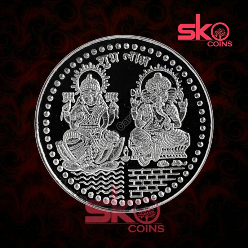 Laxmi Ganesh Silver Coin, for Workship, Gifting