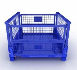 Foldable Metal Pallet Container, Color : Blue