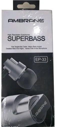 150-250 Gram Ambrane Superbass Earphones, Feature : Hands Free In-Line Microphone, Flat Tangle-Free Cable