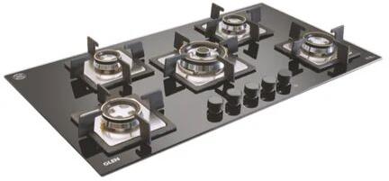 Glass Five Burner Gas Stove, Color : Black