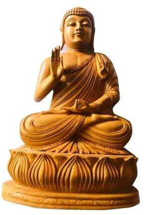 Siddhi Handicraft Wooden Buddha Statue, Color : Brown