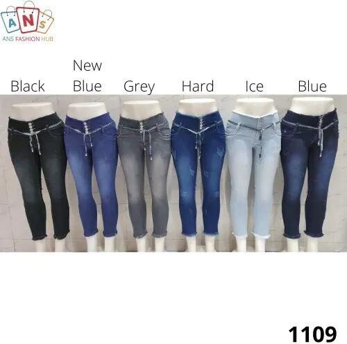 Ladies Stretchable Jeans, Color : BLACK BLUE HARD ICE GRAY