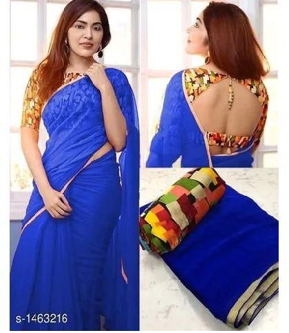 Georgette Sarees, Saree Length : 5.5 m (separate blouse piece)