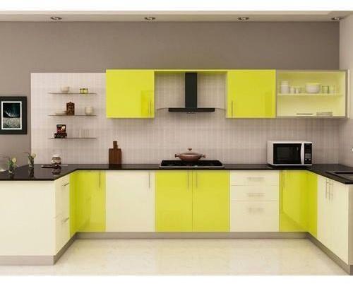 Wooden Modular Kitchen Cabinet, Color : White, Yellow