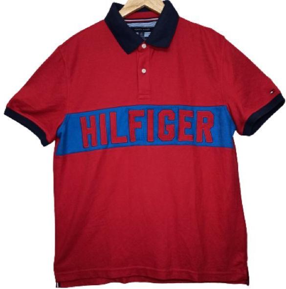 Mens Tommy Hifiger Polo Neck T-shirt (Red)