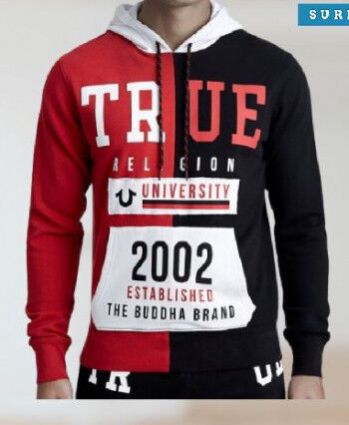 Printed Cotton True Religion Sweatshirt (Red,Black), Size : M, XL, XXL