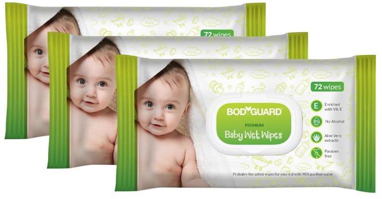 Pure Cotton Bodyguard Baby Wet Wipes, for Cleaning, Feature : Anti Bacterial, Disposable, Dust Resistance
