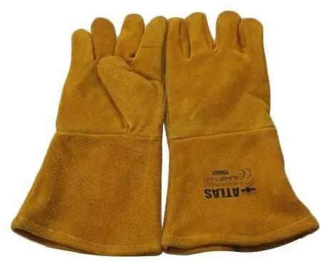Red/yellow Leather Welding Hand Gloves, For Heat Resistant, Size : M