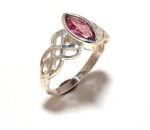 Round Tourmaline Stone Ring, Color : Red Silver