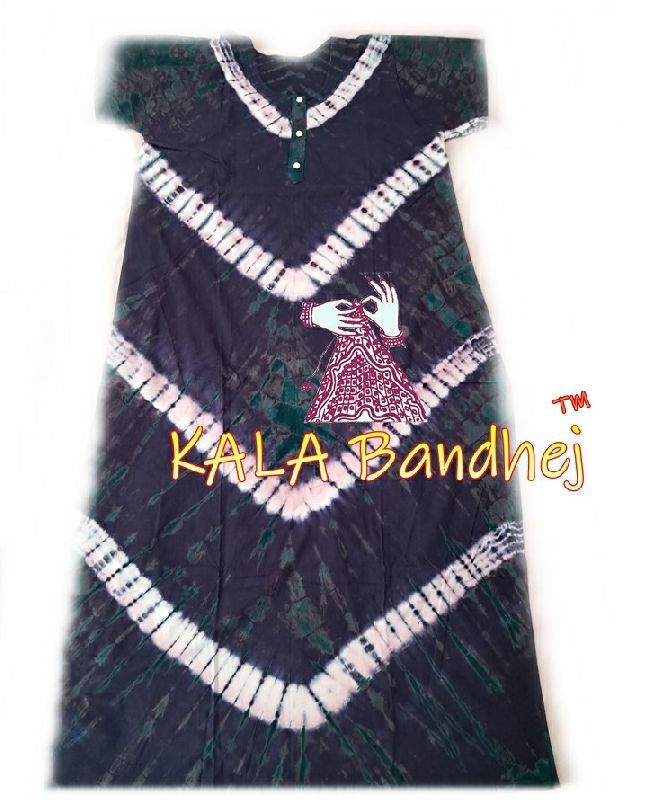 Bandhani Emboss Night Gown, Size : Free