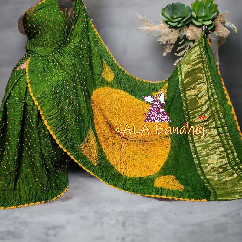 Pure Modal Silk Green Shibori Bandhani Saree