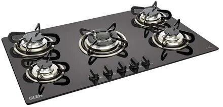 Glass Five Burner Gas Stove, Color : Black