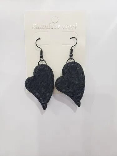 Heart irin net Hook Earring, Color : black
