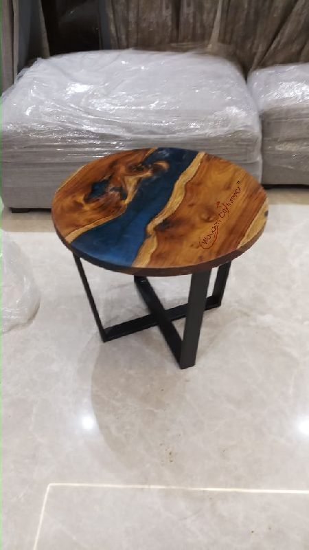  Polished Plain Metal Epoxy round coffee table, Style : modern