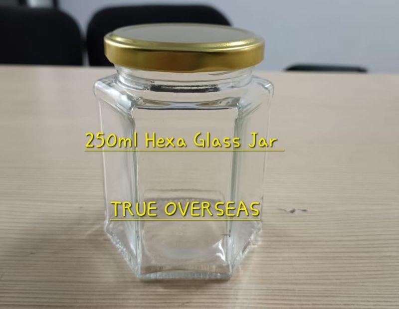 250 ml Glass Hexagonal Jar, for Packaging, Color : Transparent