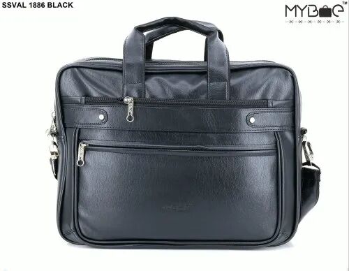MYBAE PU Plain Leather Laptop Office Bag, Color : Black