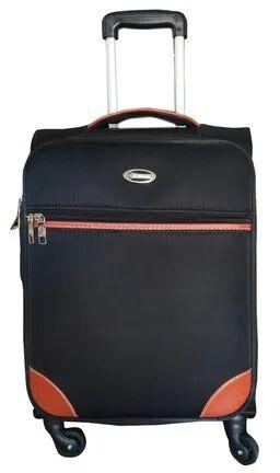 Plain fabric PU Luggage Trolley Bag, Color : Black
