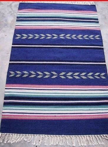 Blue Rectangle Striped Chinelle chenille durries, Size : 120x 220 cm